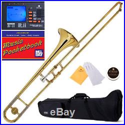 Mendini Gold Lacquered Bb Slide Trombone +Tuner+Case MTB-L