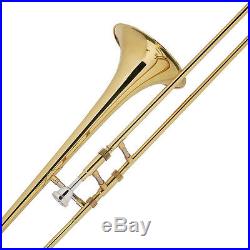 Mendini Gold Lacquered Bb Slide Trombone for School Band +Tuner+Case+ Mouthpiece
