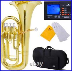 Mendini MEP-L Lacquer Brass B Flat Euphonium with Stainless Steel Pistons, Gold