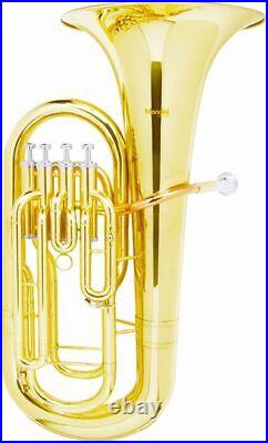 Mendini MEP-L Lacquer Brass B Flat Euphonium with Stainless Steel Pistons, Gold