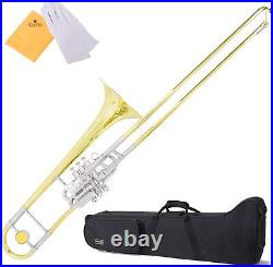 Mendini MTB-43 B Flat Tenor Valve/Slide Combo Trombone Yellow, Nickel, Silver