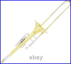 Mendini MTB-43 B Flat Tenor Valve/Slide Combo Trombone Yellow, Nickel, Silver