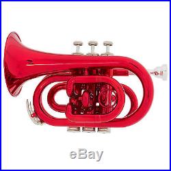 Mendini Red Lacquer Mini / Pocket Trumpet +Tuner+Stand+Case