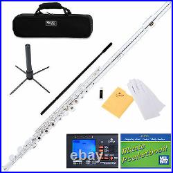 Mendini Silver Plated 16 Key C Flute Open/close Hole +tuner, Stand Mfe-22s