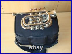 Mini Pocket TRUMPET POCKET MADE OF PURE BRASS NICKEL+ FREE HARD CASE