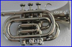 Mini Pocket TRUMPET POCKET MADE OF PURE BRASS NICKEL+ FREE HARD CASE