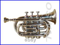 Mini Pocket TRUMPET POCKET MADE OF PURE BRASS NICKEL+ FREE HARD CASE
