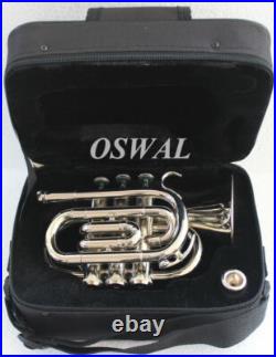 Mini Pocket TRUMPET POCKET MADE OF PURE BRASS NICKEL+ FREE HARD CASE