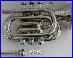 Mini Pocket TRUMPET POCKET MADE OF PURE BRASS NICKEL+ FREE HARD CASE