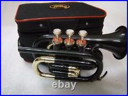 Mini Pocket Trumpet Black Bb Flat Brass Material Wind Instrument With Mouthpiece