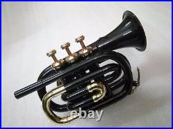 Mini Pocket Trumpet Black Bb Flat Brass Material Wind Instrument With Mouthpiece