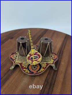 Miniature Brass Sitar & Tabla Set Vintage Indian Musical Instrument Home Decor