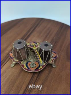 Miniature Brass Sitar & Tabla Set Vintage Indian Musical Instrument Home Decor