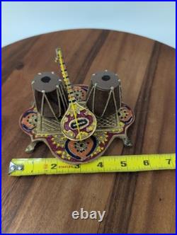 Miniature Brass Sitar & Tabla Set Vintage Indian Musical Instrument Home Decor