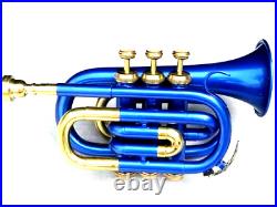 Musical Pocket Trumpet Bb Pitch Blue With Free Hard Case Instruments & Gear Br