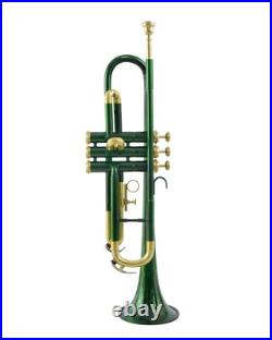 NEW ELEGANT DELUXE TRUMPET GREEN BRASS COLOUR STUDENT Bb PITCH TRUMPET+M/P