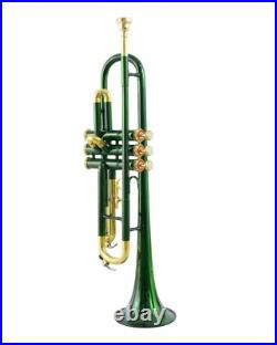 NEW ELEGANT DELUXE TRUMPET GREEN BRASS COLOUR STUDENT Bb PITCH TRUMPET+M/P