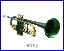 NEW ELEGANT DELUXE TRUMPET GREEN BRASS COLOUR STUDENT Bb PITCH TRUMPET+M/P