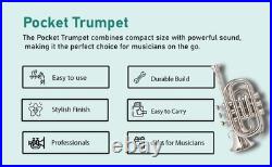 NEW NICKEL Bb POCKET TRUMPET+FREE HARD CASE+MOUTHPIECE BRS