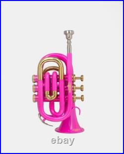 NEW Pocket Trumpet, Bb, Pink WITH CASE AND MOUTHPIECE BRS BRASS MADE