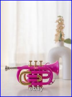 NEW Pocket Trumpet, Bb, Pink WITH CASE AND MOUTHPIECE BRS BRASS MADE