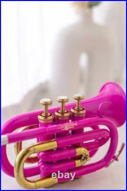 NEW Pocket Trumpet, Bb, Pink WITH CASE AND MOUTHPIECE BRS BRASS MADE