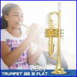 NEW Trumpet Bb B Flat Brass Gold with Mouthpiece Strap Gloves Case for Beginner