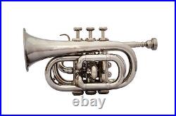 NEW chrome Bb FLAT POCKET TRUMPET FREE CASE+M/P 5 DAYS DELIVERY