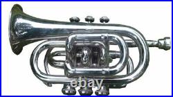 New Musical Pocket Trumpet Brass Nickel Plated With Mouth Piece +case