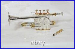 New Pic Piccolo Trumpet Gold And Silver Plated Bb/a Pitch With Hard Case And Mp