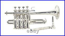 New Piccolo Trumpet 4 Silver Piston Horn Bb/A 2 Lead pip Mouthpiece YUKC178