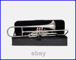 Nickel FINISH Bb FLAT-VALVE TRUMBONE-FREE HARD/CASE+TROMBONE