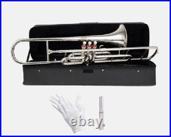 Nickel FINISH Bb FLAT-VALVE TRUMBONE-FREE HARD/CASE+TROMBONE