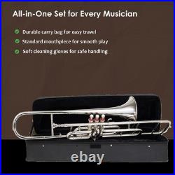 Nickel FINISH Bb FLAT-VALVE TRUMBONE-FREE HARD/CASE+TROMBONE