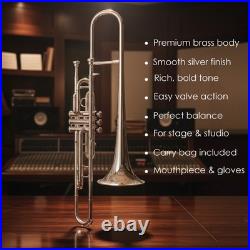 Nickel FINISH Bb FLAT-VALVE TRUMBONE-FREE HARD/CASE+TROMBONE