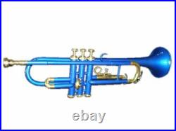% OFF BLUE BRASS PLATED Bb Flat Trumpet Free Hard Case +MP