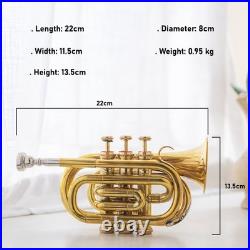 POCKET TRUMPET Bb BRASS WithFREE HARD CASE, AND MOUTHPIECE
