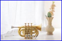 POCKET TRUMPET Bb BRASS WithFREE HARD CASE, AND MOUTHPIECE