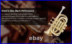 POCKET TRUMPET Bb BRASS WithFREE HARD CASE, AND MOUTHPIECE
