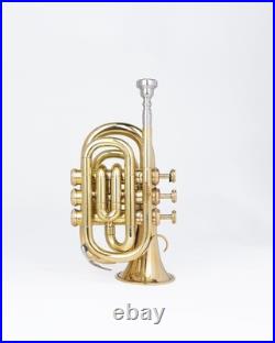 POCKET TRUMPET Bb BRASS WithFREE HARD CASE AND MOUTHPIECE