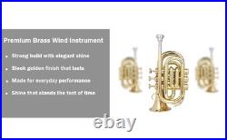 POCKET TRUMPET Bb BRASS WithFREE HARD CASE, AND MOUTHPIECE