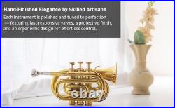 POCKET TRUMPET Bb BRASS WithFREE HARD CASE, AND MOUTHPIECE