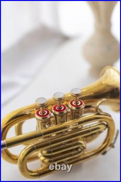 POCKET TRUMPET Bb BRASS WithFREE HARD CASE, AND MOUTHPIECE