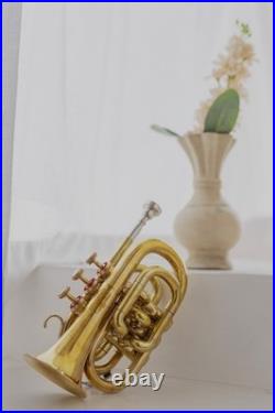 POCKET TRUMPET Bb BRASS WithFREE HARD CASE, AND MOUTHPIECE