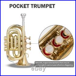 POCKET TRUMPET Bb BRASS WithFREE HARD CASE, AND MOUTHPIECE