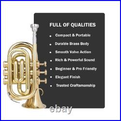 POCKET TRUMPET Bb BRASS WithFREE HARD CASE, AND MOUTHPIECE