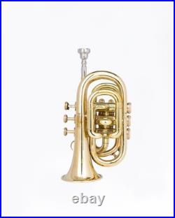 POCKET TRUMPET Bb BRASS WithFREE HARD CASE, AND MOUTHPIECE