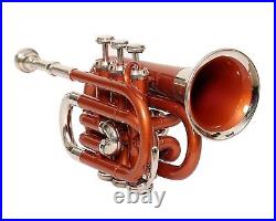 POCKET TRUMPET Bb PITCH BROWN COLOR WITH HARD CASE AND MP