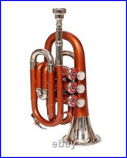 POCKET TRUMPET Bb PITCH BROWN COLOR WITH HARD CASE AND MP