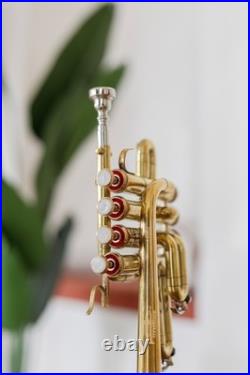 Piccolo Trumpet BRASS Pitch 4-Valve Finish with Case &Mouthpiece